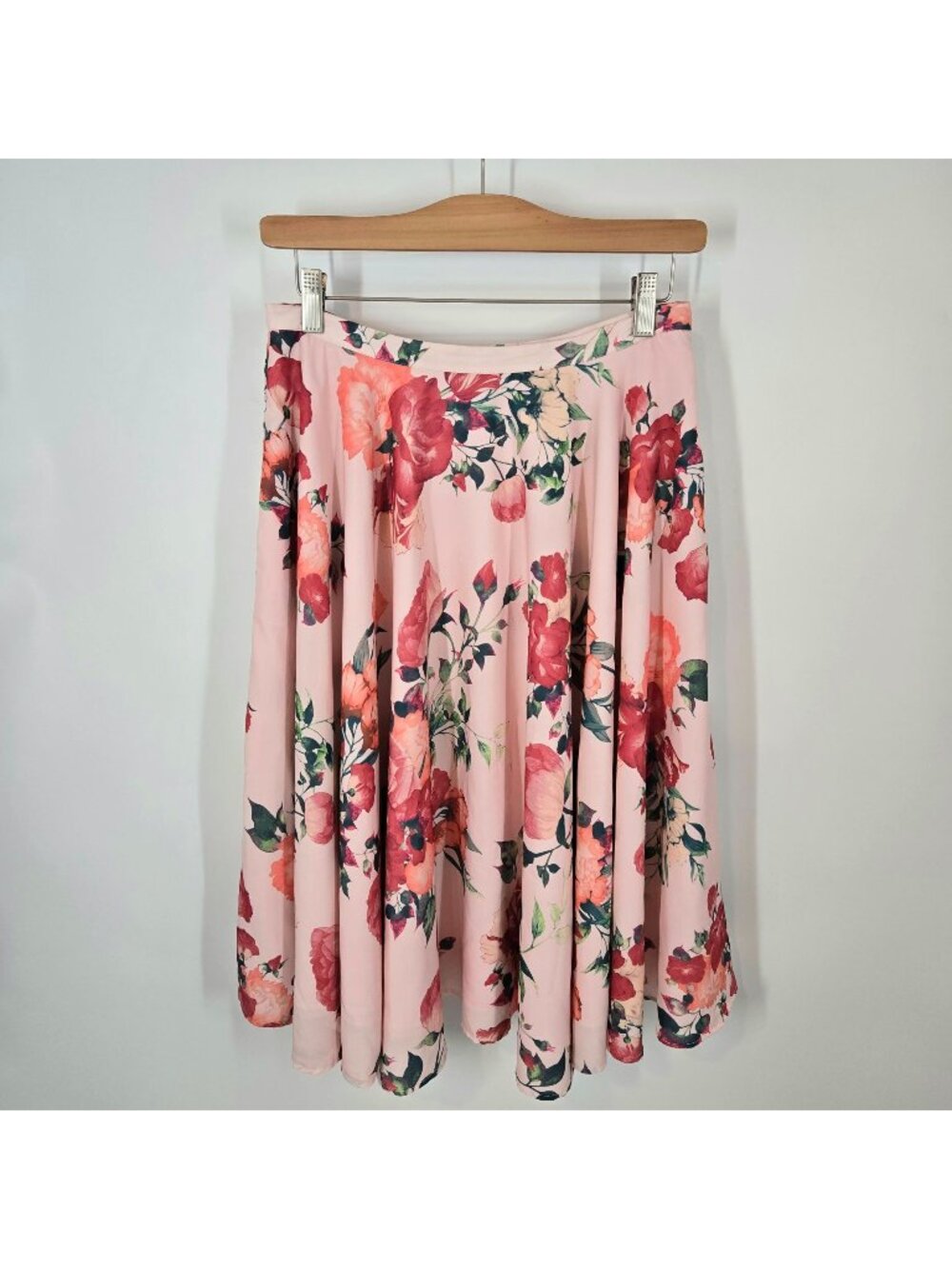 ModCloth Pink Floral A-line Midi Skirt Ikebana Flowy Pockets Women's Size Medium